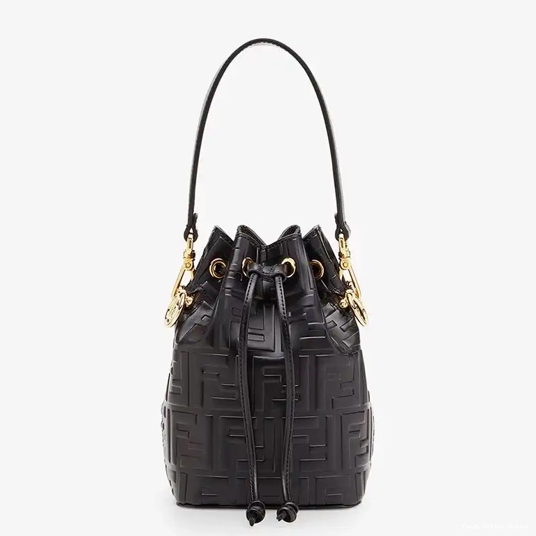 Fendi Bucket In Bag Tresor FF Mon Black Calf Leather Motif Mini 0507